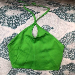 Zara Neon Green keyhole halter tie top